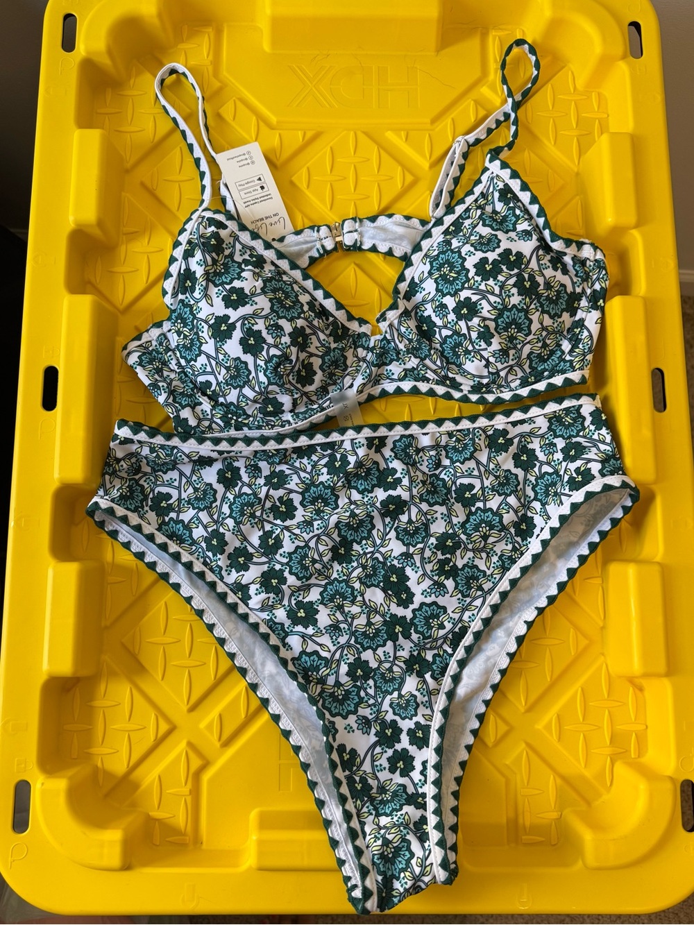 Cupshe White & Green Floral High-Waist Bikini Set